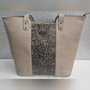 Like New - Sixtease Snakeskin Python Print Elegant Beige Leather Tote Bag